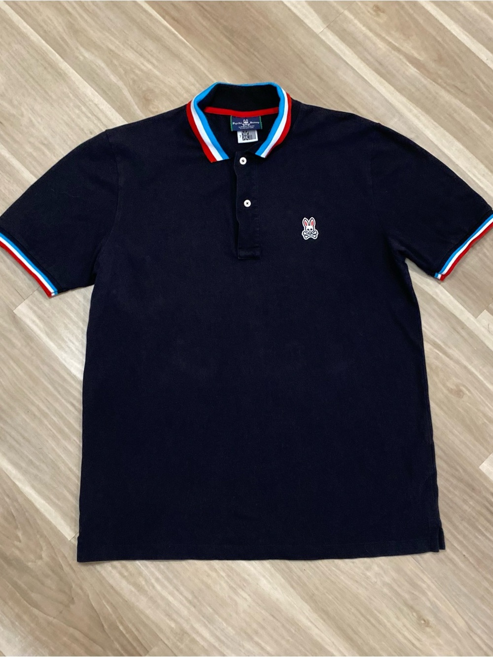 Psycho Bunny Polo Shirt Mens 7 Navy Blue Red White Tipping Short Sleeve